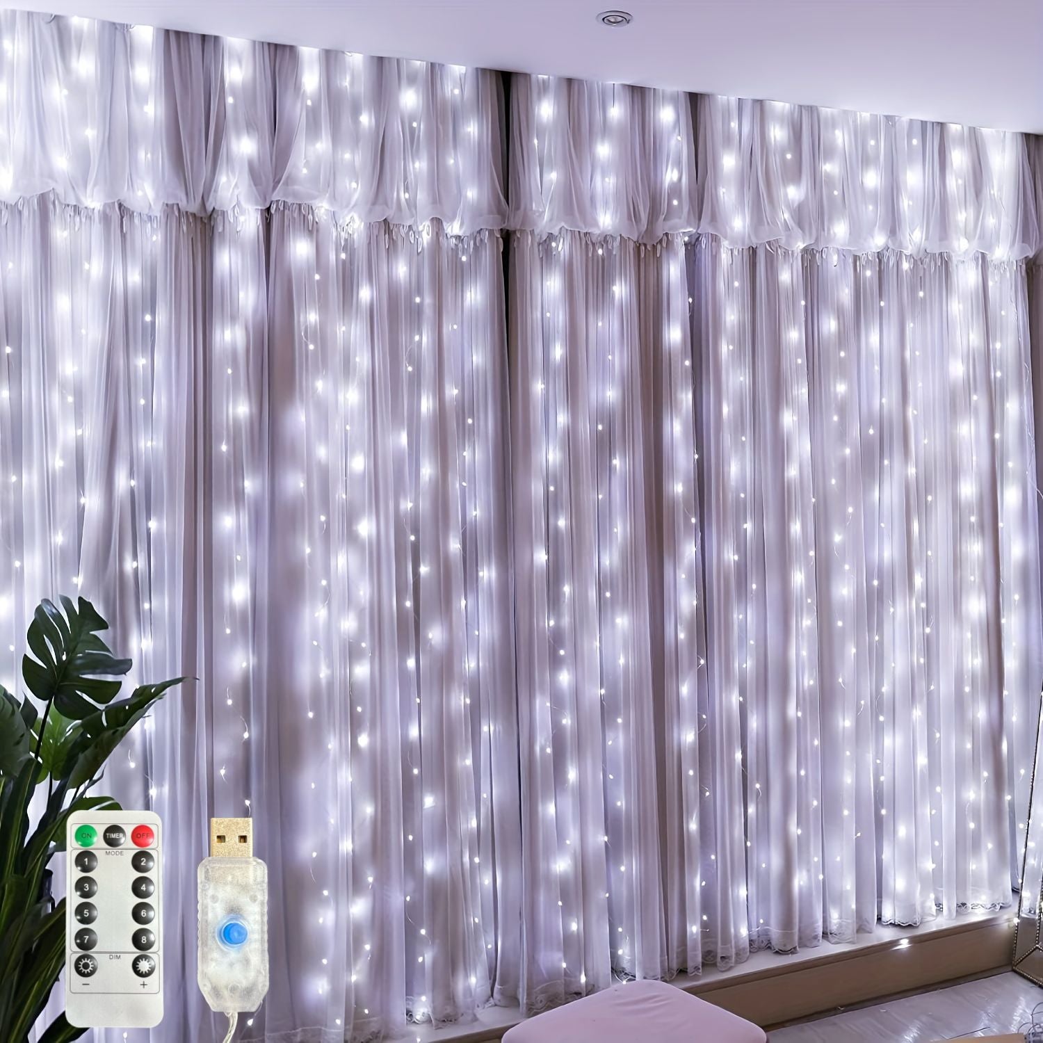 Cortina De Luz LED Decorativa Com Controle Remoto