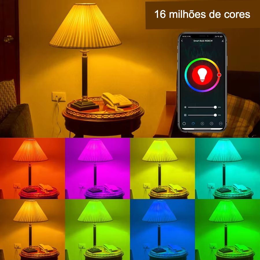 Lâmpada Inteligente WiFi RGB E27 com Controle por App e Voz
