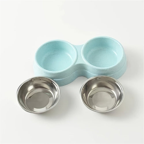 1 tigela dupla de aço inoxidável para cães e gatos