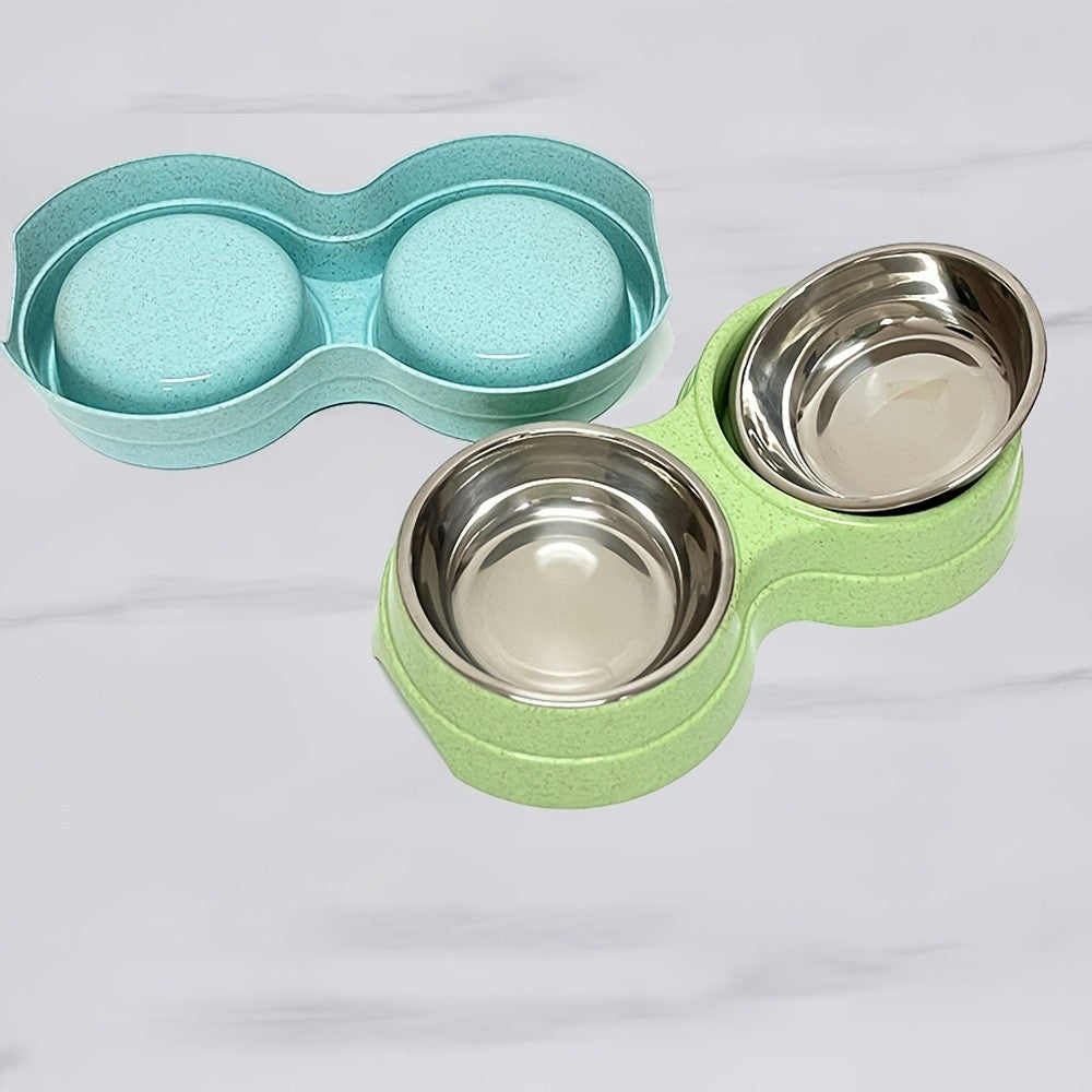 1 tigela dupla de aço inoxidável para cães e gatos