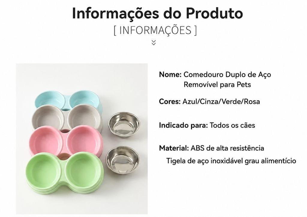 1 tigela dupla de aço inoxidável para cães e gatos