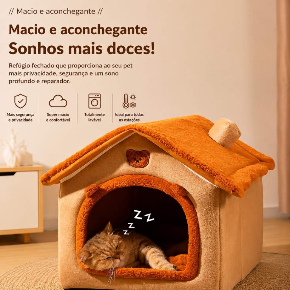 Cama Casinha Premium para Cães e Gatos – Super Macia e Lavável