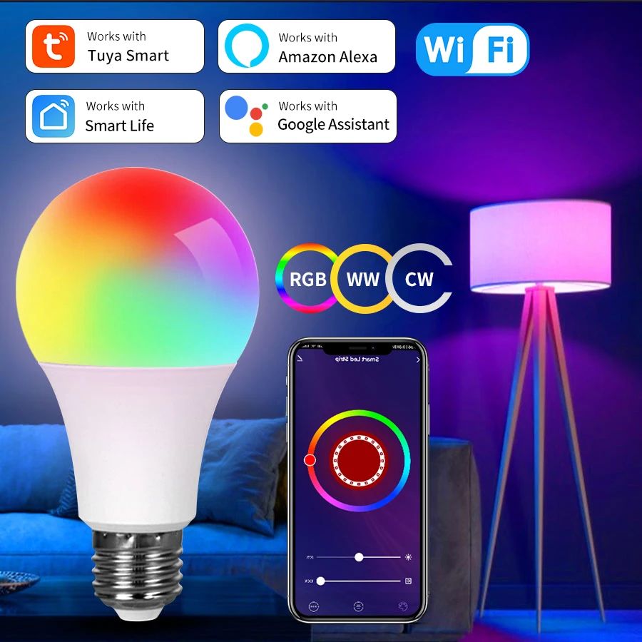 Lâmpada Inteligente WiFi RGB E27 com Controle por App e Voz