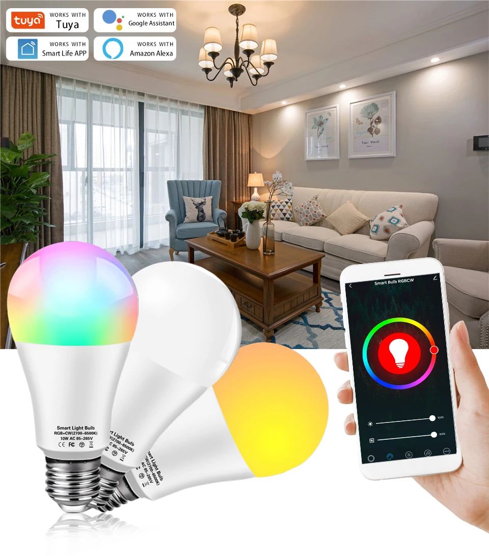 Lâmpada Inteligente WiFi RGB E27 com Controle por App e Voz