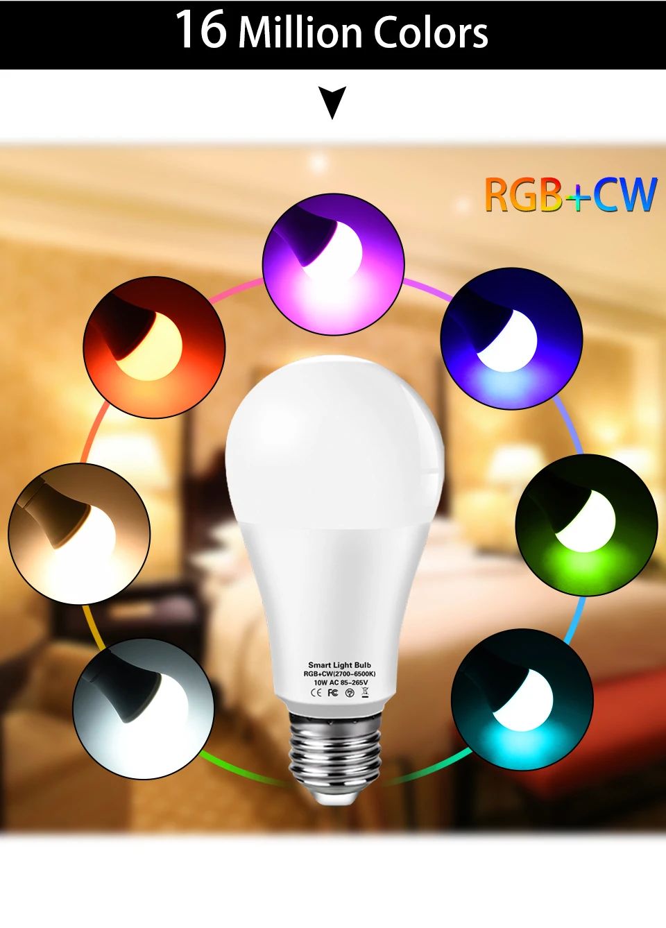 Lâmpada Inteligente WiFi RGB E27 com Controle por App e Voz
